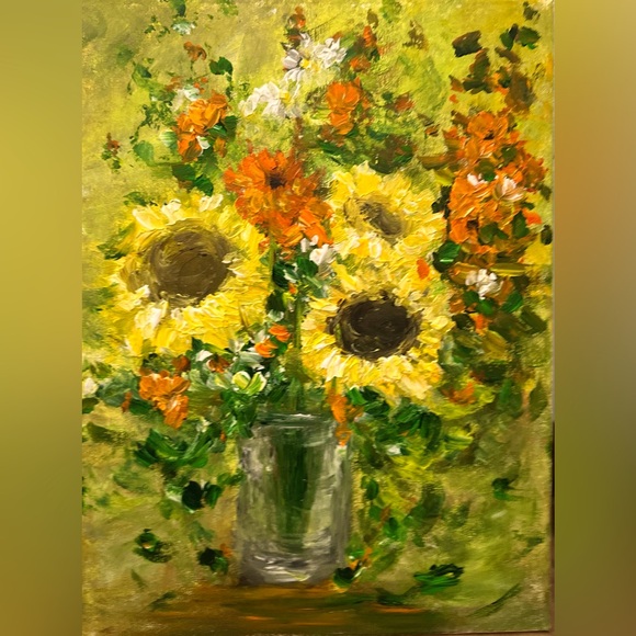 ORIGINAL ACRYLIC TEXTURED SUNFLOWER PAINTING Size 16 H x 12 W inch